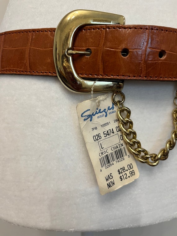 90s Spiegel leather chain belt, faux croc belt, b… - image 3