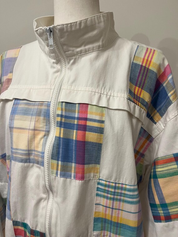 80s Patchit plaid patchwork jacket, white denim p… - image 8