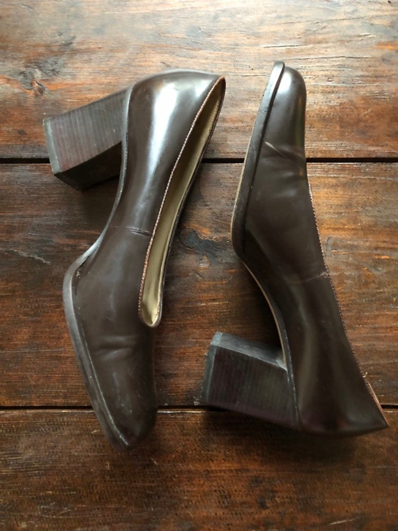 Pompes brunes vintage Nine West talon de bloc trapu des | Etsy