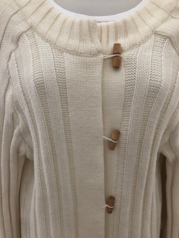 70s 80s Tristar cream toggle cardigan, long acryl… - image 2