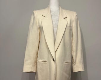Blazer Bretton Sport color crema de los 80, blazer vintage de lana color crema, blazer color marfil, blazer grueso, blazer extragrande, blazer estilo masculino, talla 10