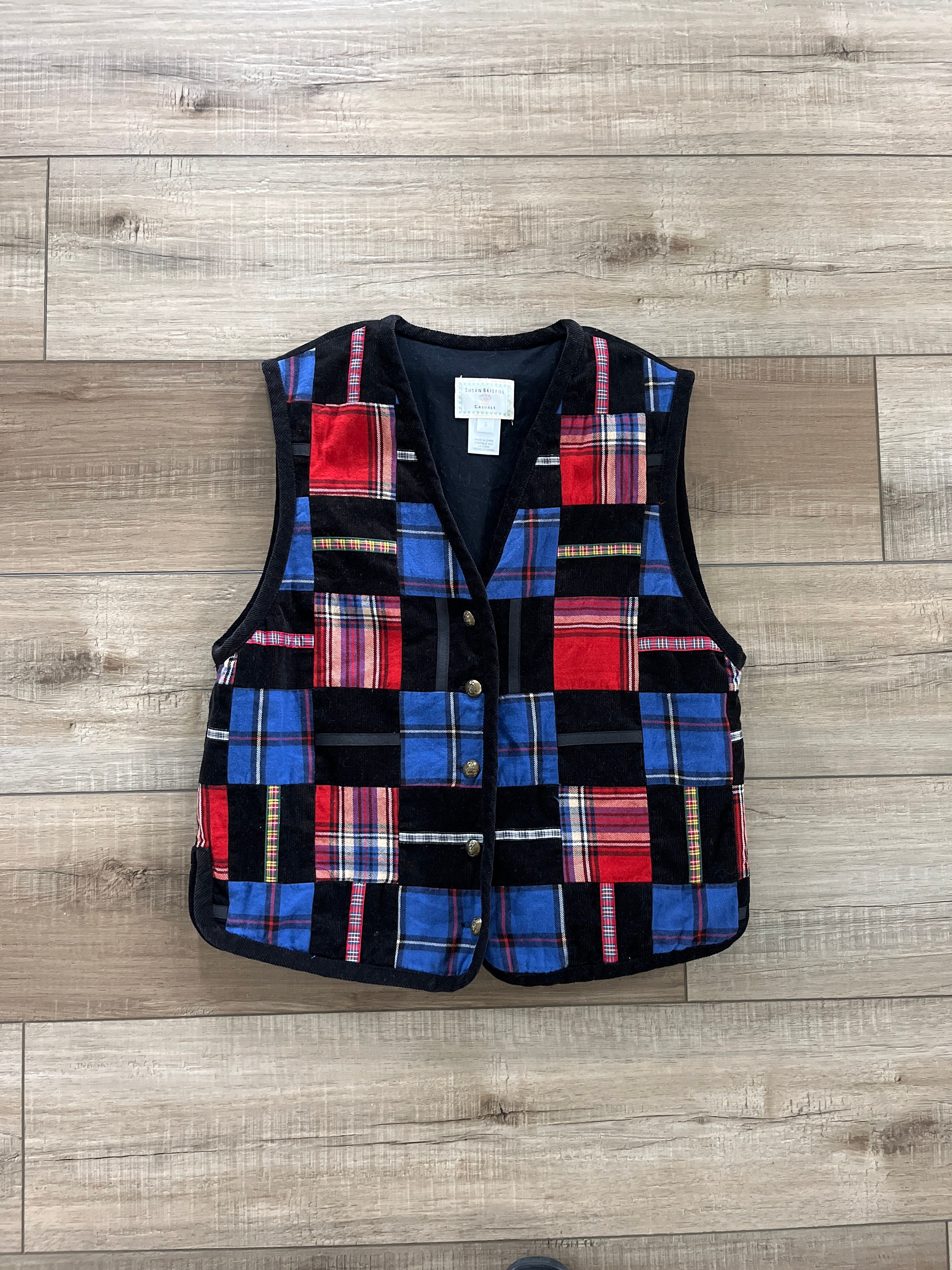 Vintage Susan Bristol Casuals Patchwork Vest, Black Corduroy Vest