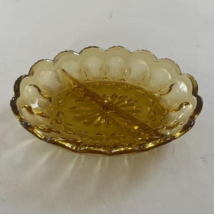 Amber divided dish, Fairfield pattern bowl, small amber serving dish, 7” amber nut bowl, trinket dish, 70s amber dish, divided candy dish
