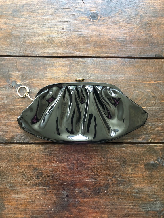 Small black patent clutch bag clearance