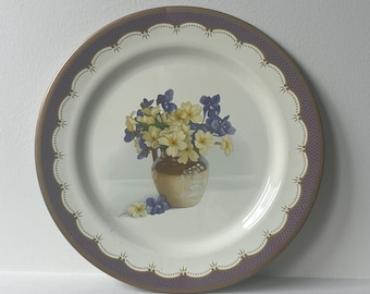 Vintage Baret Ware Primroses & Violets metal tray, small round metal tray, made in England, floral serving tray, 10” decorative tray