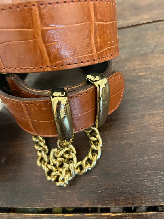 90s Spiegel leather chain belt, faux croc belt, b… - image 5