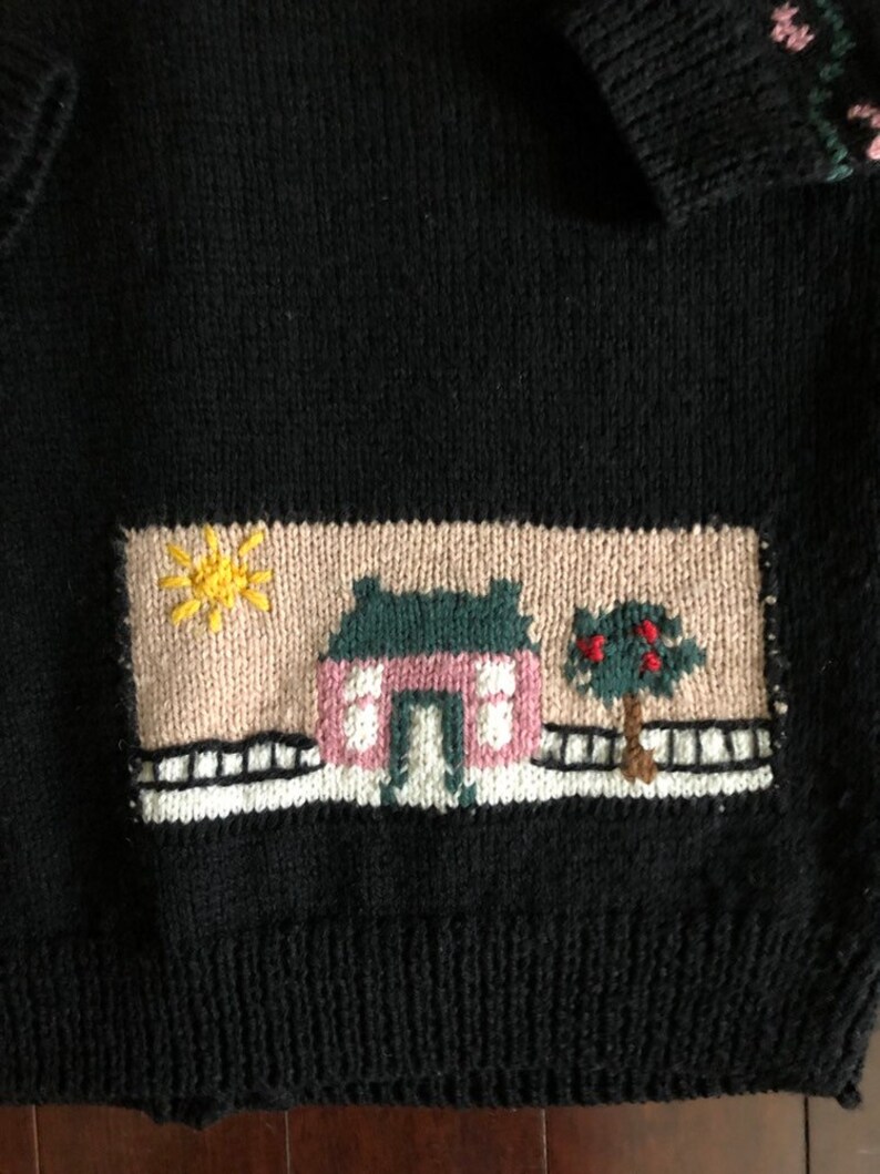 Vintage Allen Solly wool cardigan teacher sweater Mom sweater Nottingham ENGLAND black with numbers /& ABC\u2019s size M folk sweater