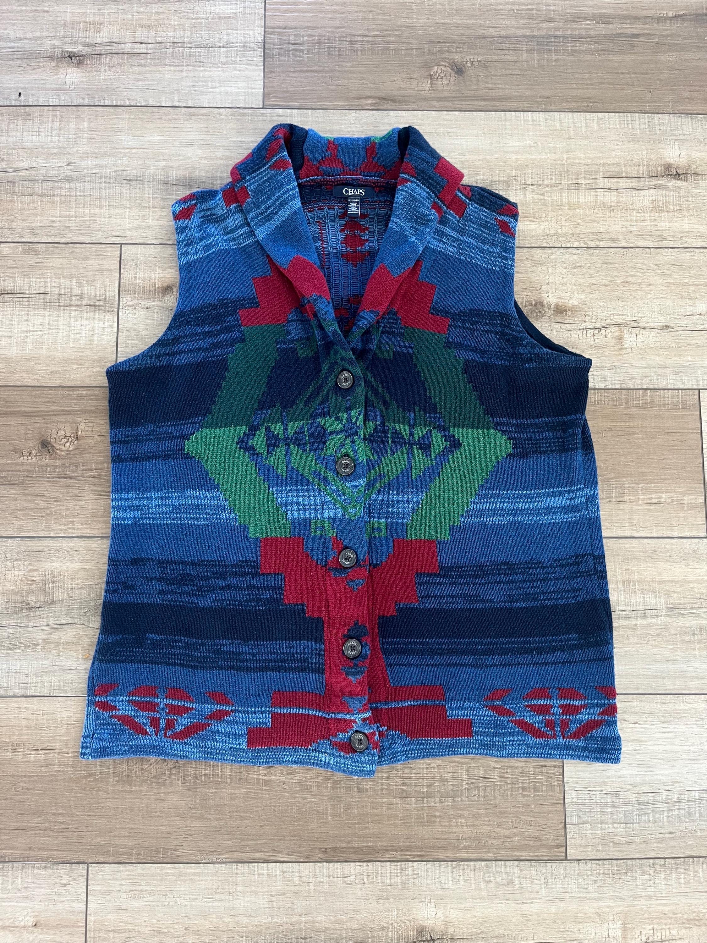 Vintage CHAPS Southwestern Sweater Vest, Aztec Pattern, Plus Size