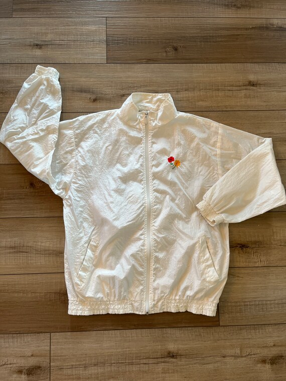 80s 90s nylon windbreaker, Karen Scott cream wind… - image 9