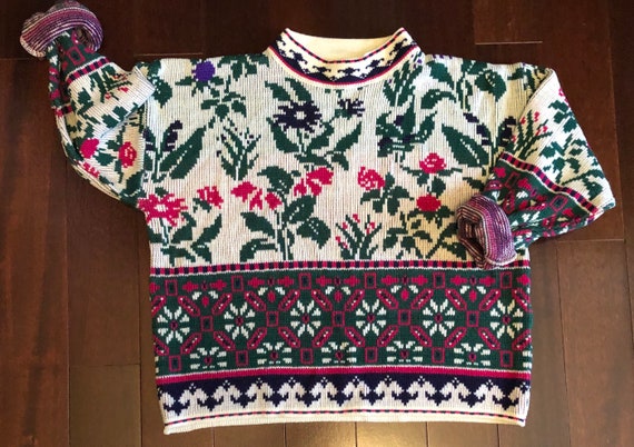 80s Gitano floral sweater, mock neck floral snowf… - image 10