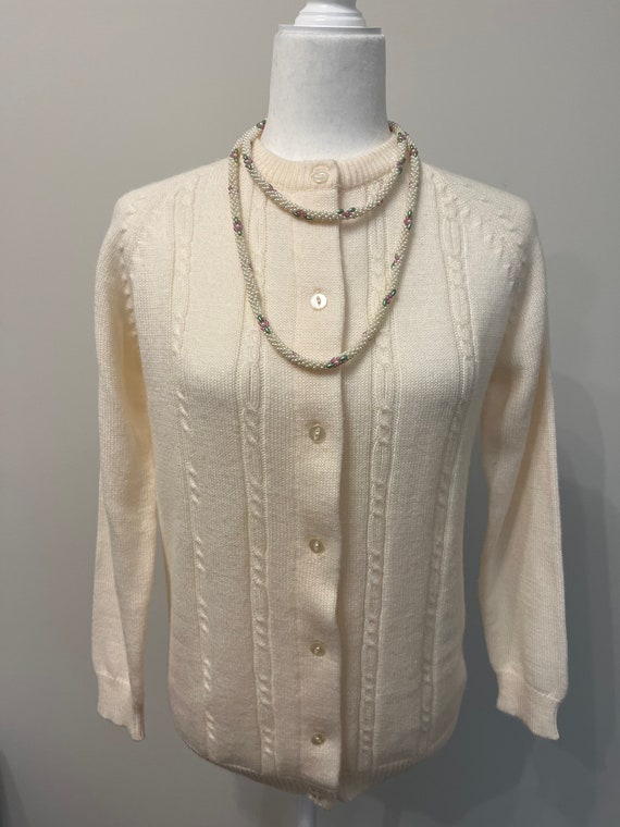 70s cream acrylic cardigan, Mantessa cream cardig… - image 9