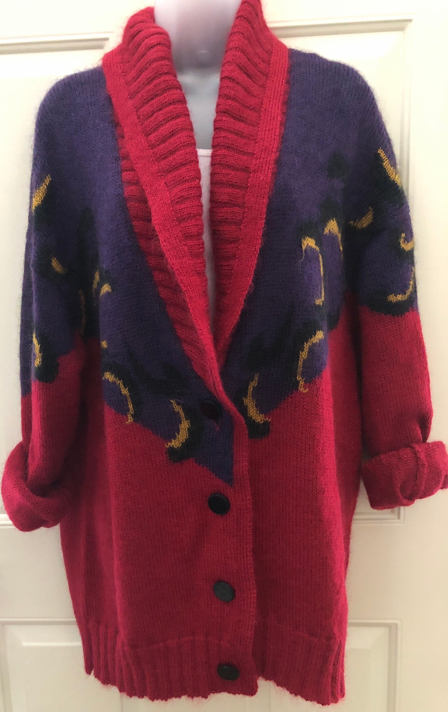 90s Paul Alexander Abstract Cardigan, Chunky Oversized