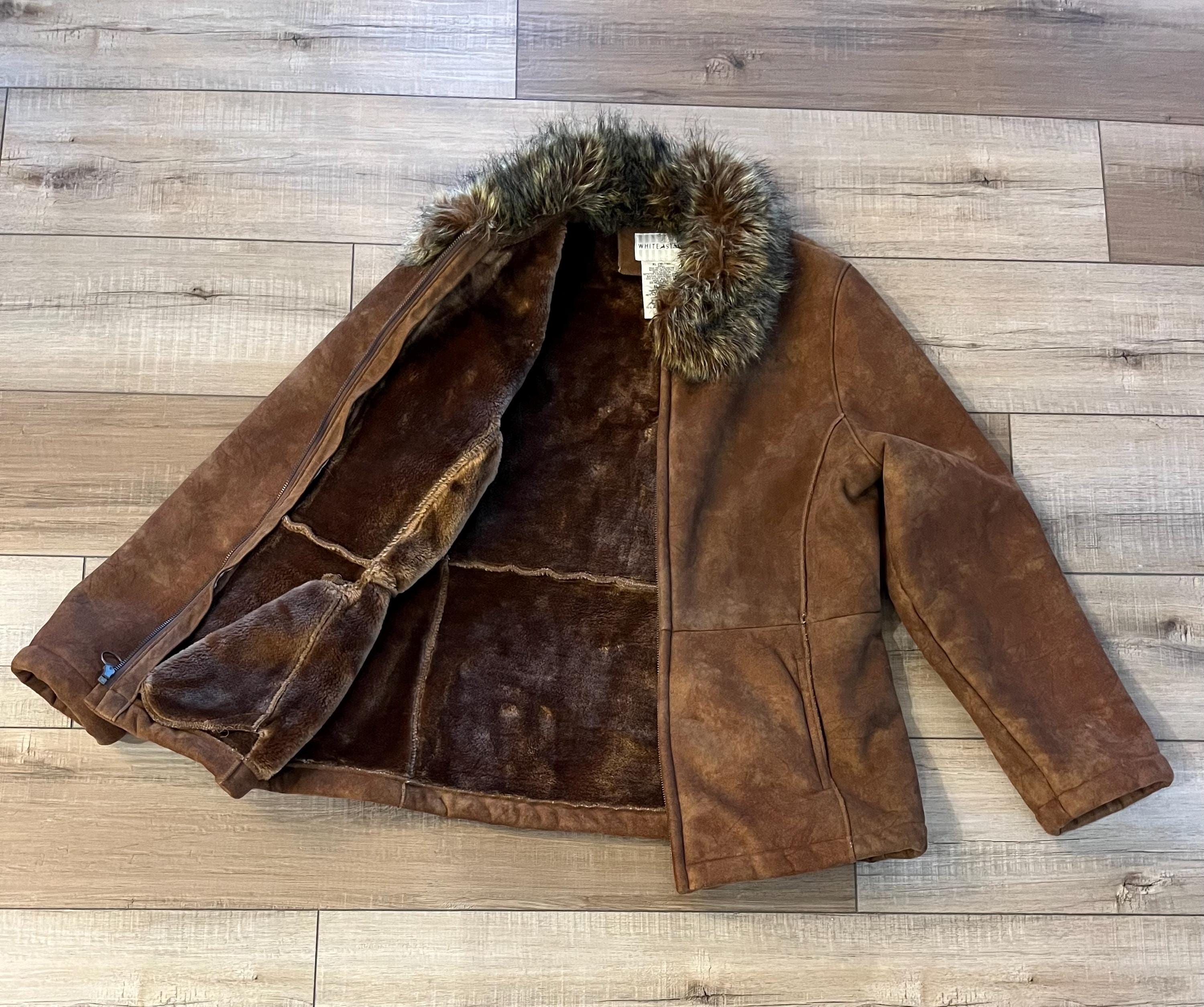 Vintage Faux Suede Faux Fur Collar Coat, 00's White Stag Brown