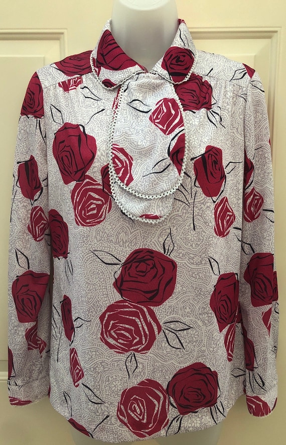 70s 80s floral ascot blouse, Ko Ko Knits of Califo