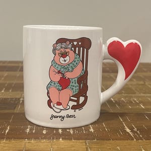 Vintage granny mug, 1984 Granny Bear The Love Mug, 80s grandma mug, heart shaped handle mug, mug for grandma, grandma gift, 10oz granny mug