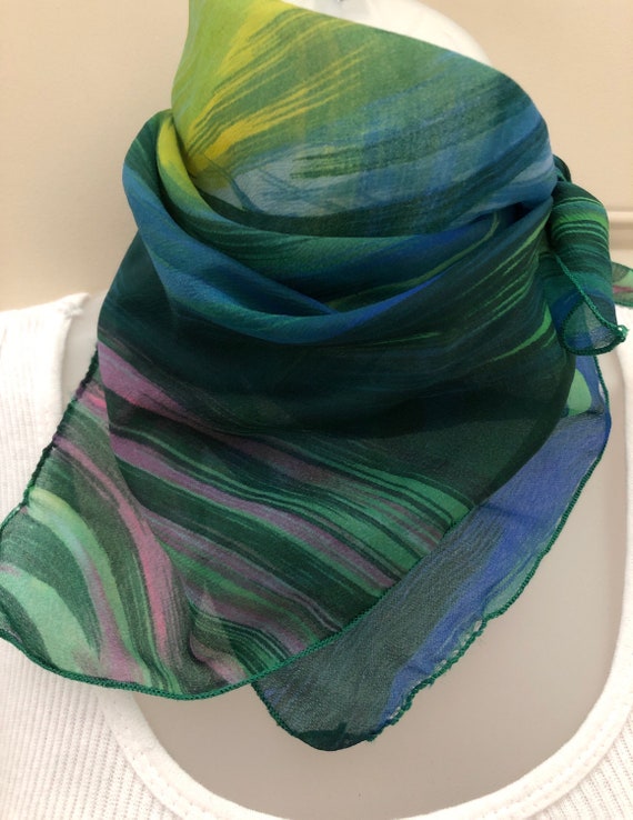 60s 70s psychedelic scarf, sheer swirled neck sca… - image 6