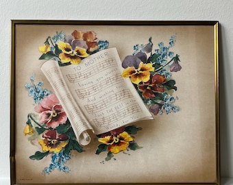 Lámina enmarcada de "Madre", años 50, 8x10, arte para mamá, obra floral para mamá, canción de mamá de MCM, lámina de "Madre" de R.A.M. Co. de 1959, regalo vintage para mamá.
