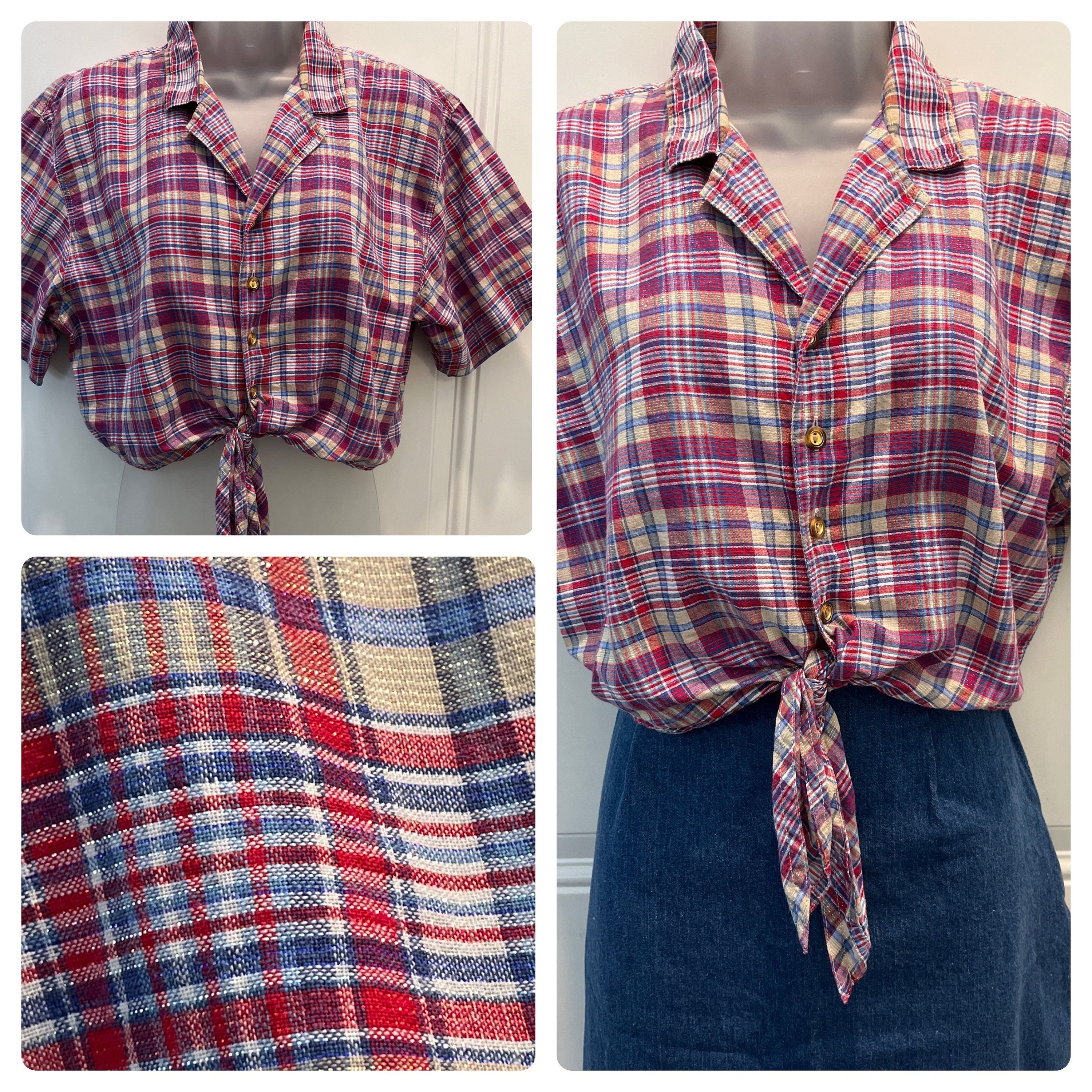 トップス BELVET Cropped checkered shirt Pink M Bridgette Checkered Knit Cardigan