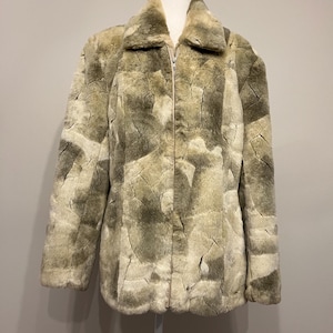 Vintage Tally-Ho faux fur coat, tan faux fur coat, short faux fur coat, vegan faux fur coat, beige faux fur coat,  rock star coat size M