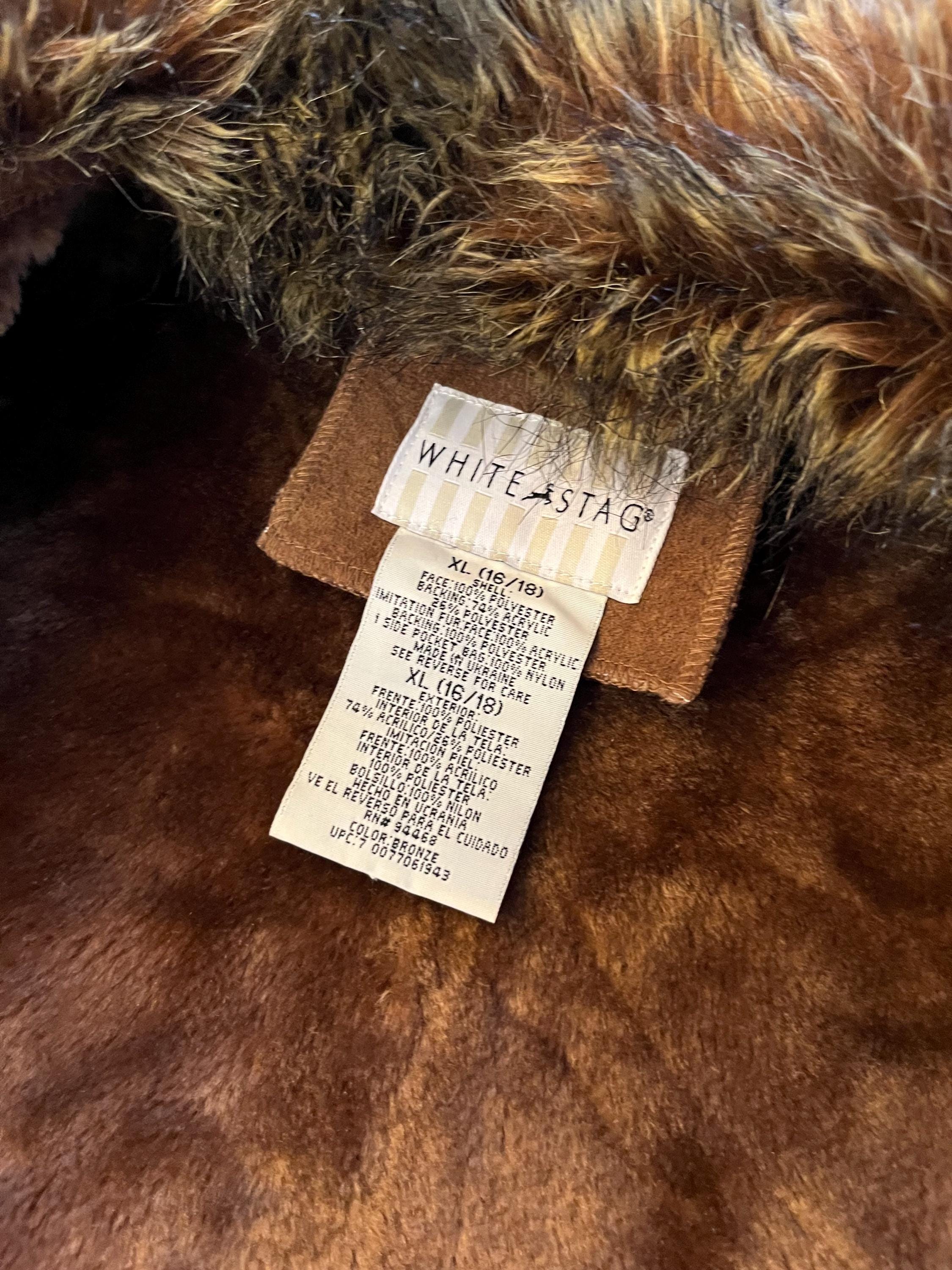Vintage Faux Suede Faux Fur Collar Coat, 00's White Stag Brown