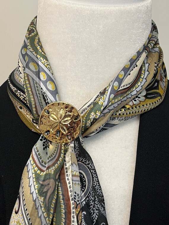 Vintage scarf clip, sand dollar scarf clip, gold … - image 4