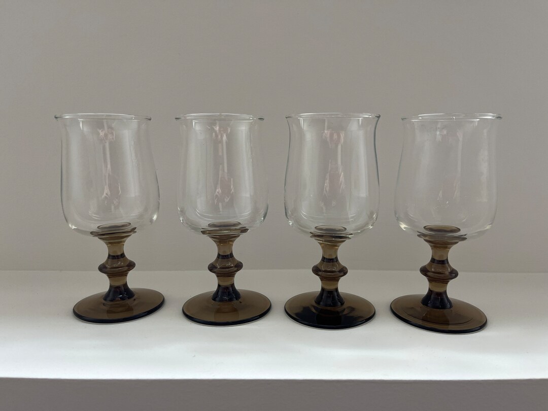 4 Libbey Tawny Brown Wine Glasses, Petite Tulip White Wine Glasses