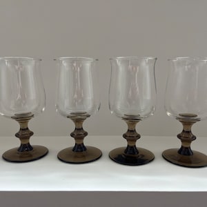 Pair of Two Tawny Brown Smoke Cocktail Drinking Glasses Boho Eclectic  Mid-century Glassware 