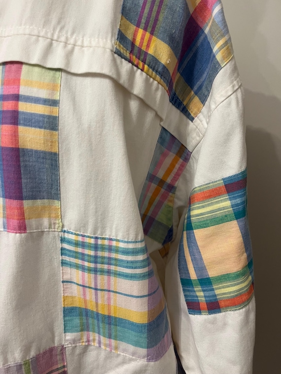 80s Patchit plaid patchwork jacket, white denim p… - image 9