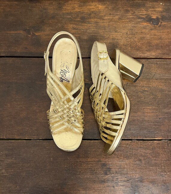 60s Thom Mcan Gold Metallic Sandals Mod 