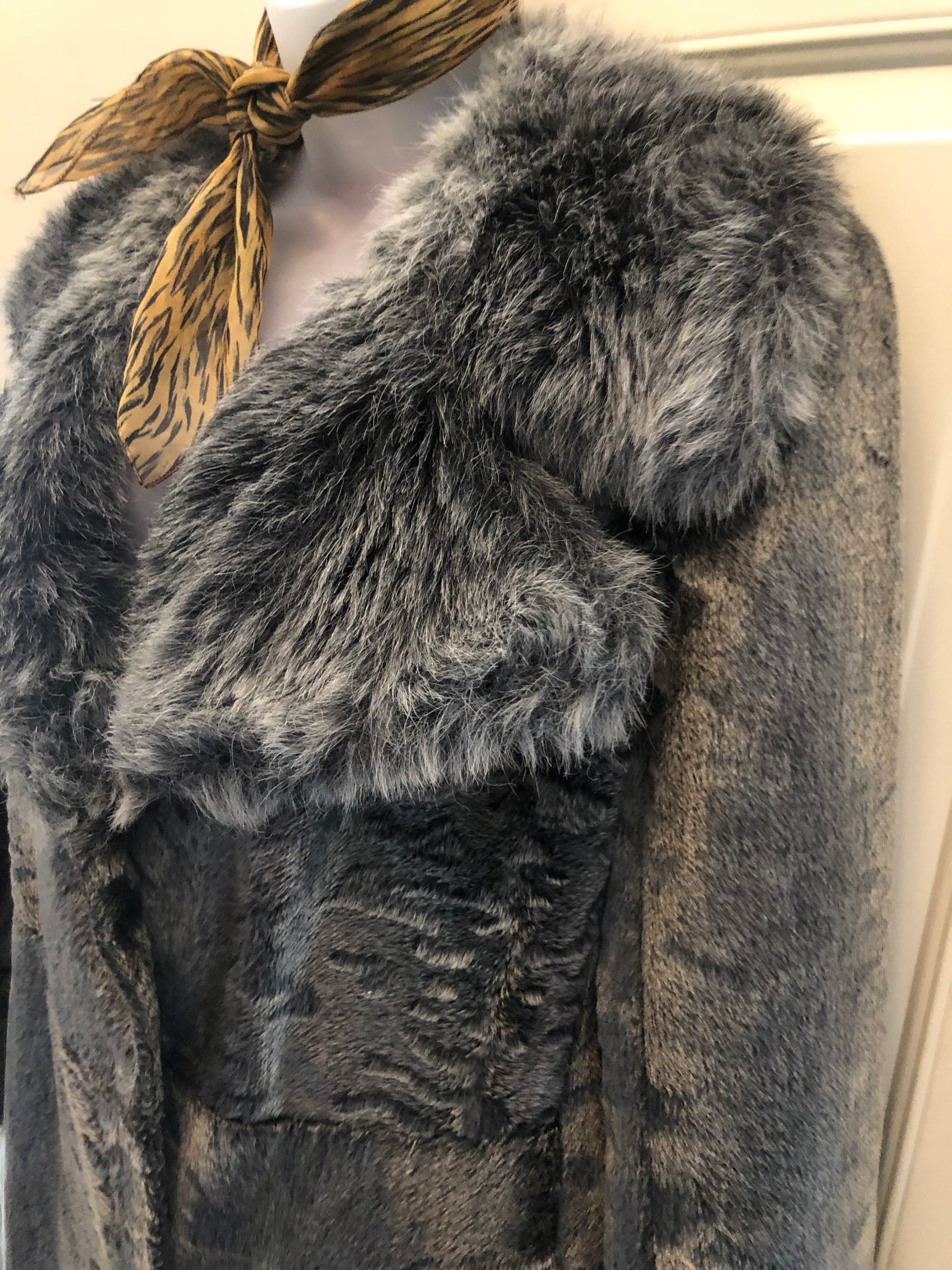 70s Dell-Mann gray faux fur coat rock star glam vintage mod | Etsy