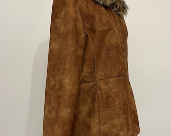 Vintage Faux Suede Faux Fur Collar Coat, 00's White Stag Brown