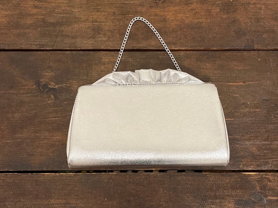 Mid century Silver Vinyl Evening Bag Convertible Strap Clutch Ruffled Top Silver Purse 9 Mod Silver Handbag Special Occasion Formal Bag Etsy