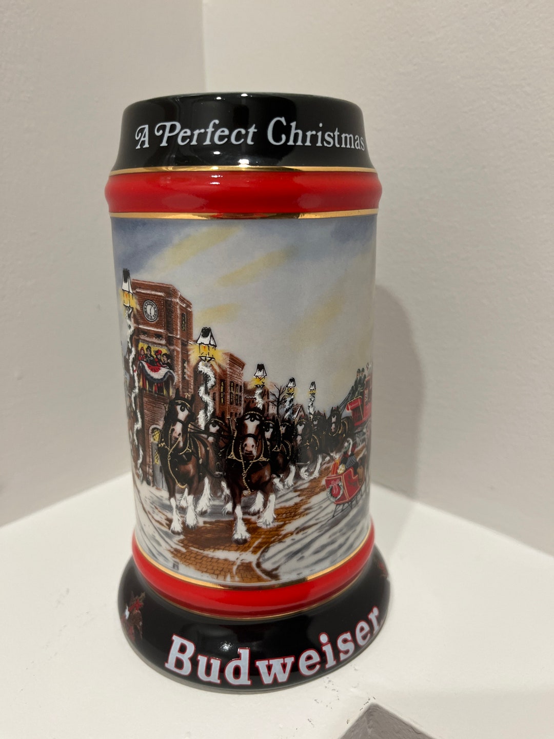 1992 Budweiser A Perfect Christmas Beer Stein Vintage Holiday Etsy