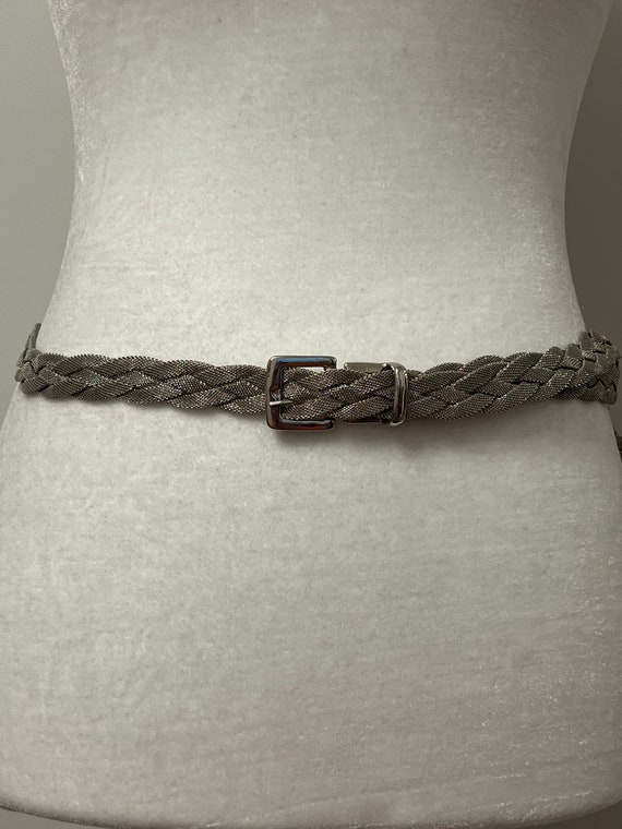 Vintage silver braided belt, silver belt, 80s bel… - image 9
