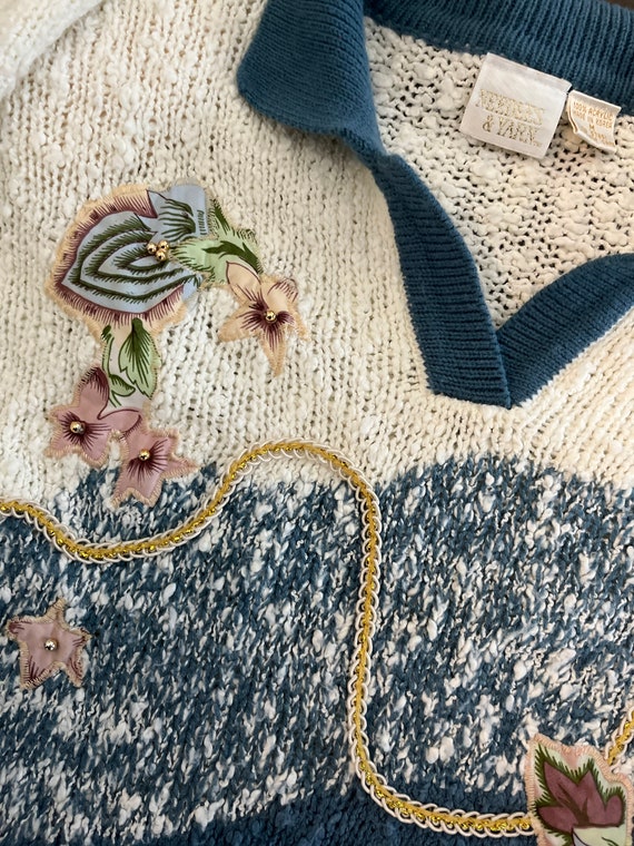 80s Embellished Sweater, Needles & Yarn Sweater, Collared