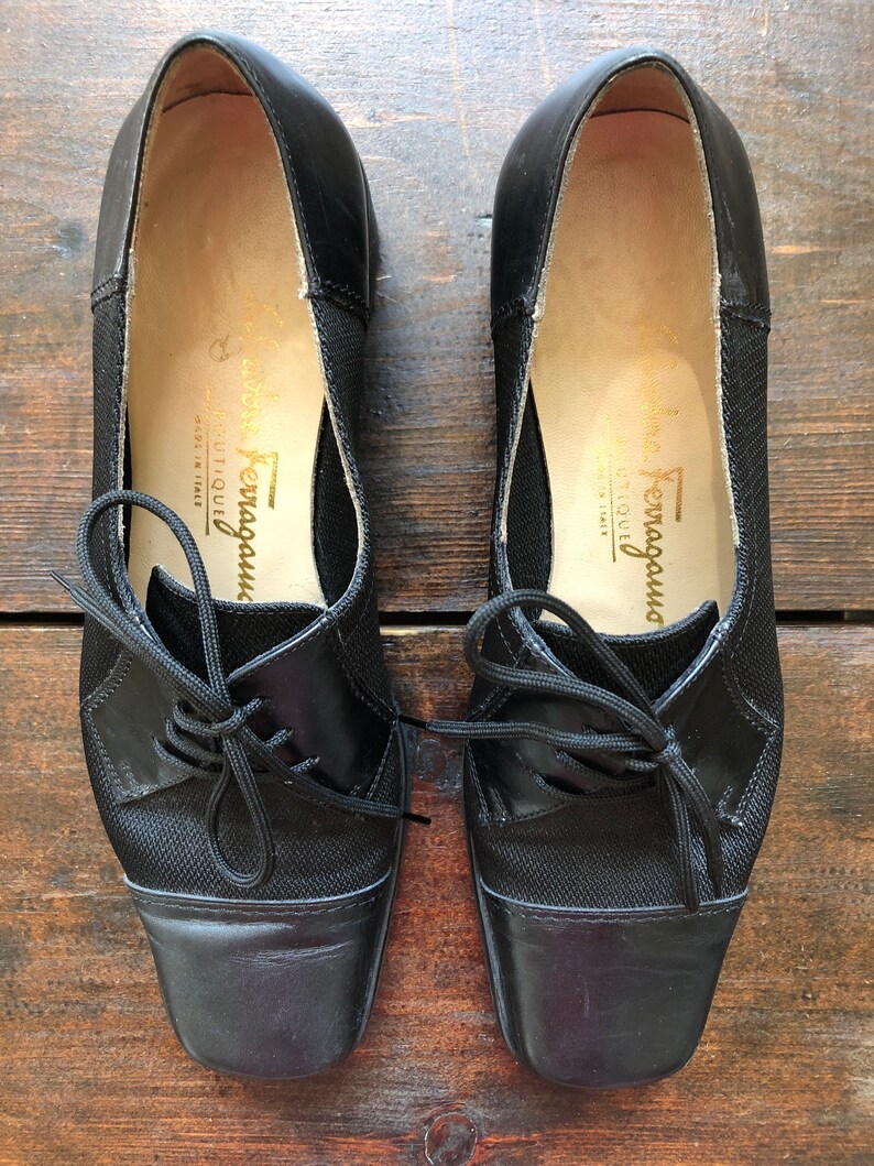 Vintage Salvatore Ferragamo Black Oxford Shoes Womens Tie | Etsy