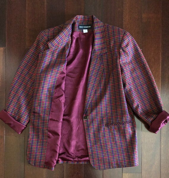 90s oversized checked blazer, Sag Harbor red purp… - image 9