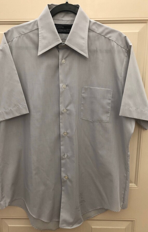 70s Sears Mens Gray Dress Shirt Short Sleeve Work Shirt Retro