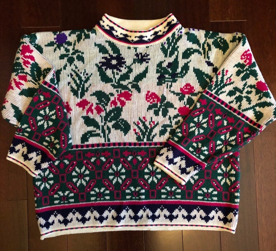 80s Gitano floral sweater, mock neck floral snowf… - image 7