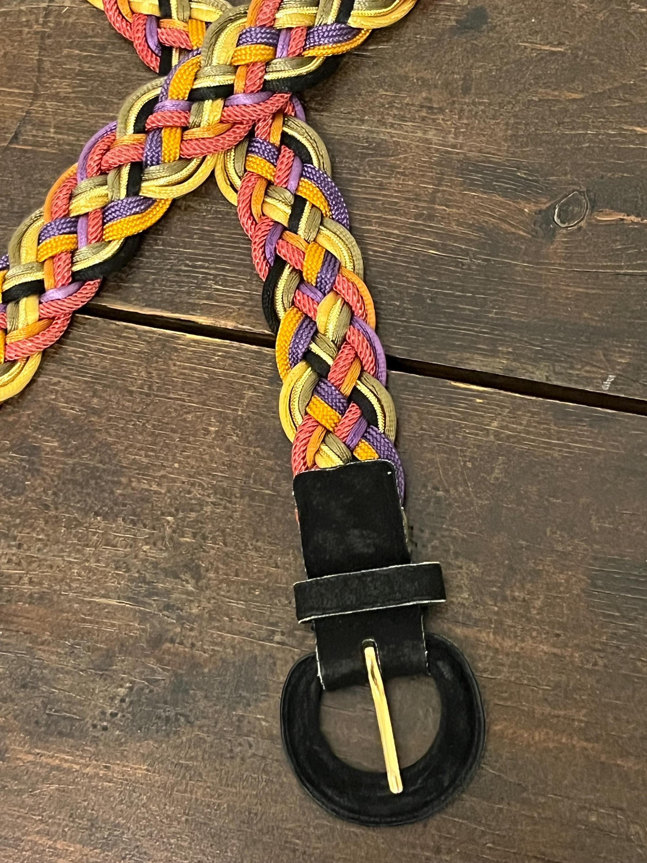 80s Braided Rainbow Belt, Braided Rope Belt, Suede & Cord  display picture 2