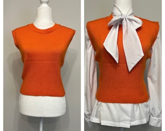 70s Sears JR Bazaar orange sweater vest, acrylic orange vest, groovy sweater vest, 70s sweater vest, fitted sweater vest, size L (junior sz)