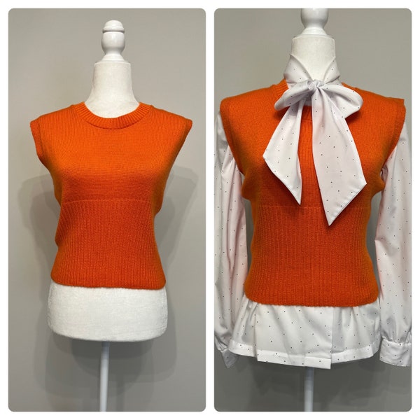 70s Sears JR Bazaar orange sweater vest, acrylic orange vest, groovy sweater vest, 70s sweater vest, fitted sweater vest, size L (junior sz)