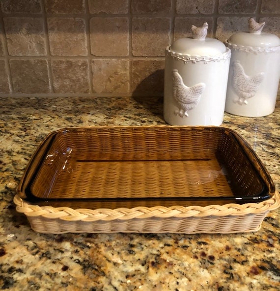 Vintage Pyrex Pan In Wicker Basket Rectangular 2 Quart Etsy