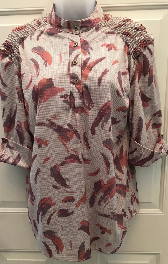 70s 80s Fall smock top, half sleeve polyester blou