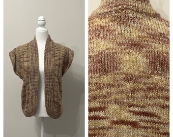 70s 80s space dye sweater vest, Le Chois tan & brown sweater vest, acrylic wool vest, open sweater vest, boho sweater vest, groovy vest, L