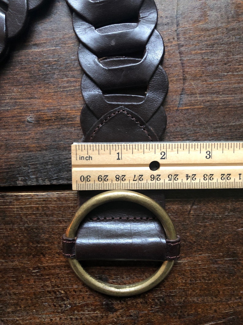 wide leather waist belt boho belt L Vintage dark brown leather link belt Brazilian leather belt adjustable waist belt
