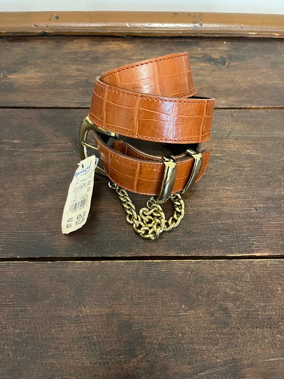 90s Spiegel leather chain belt, faux croc belt, b… - image 4