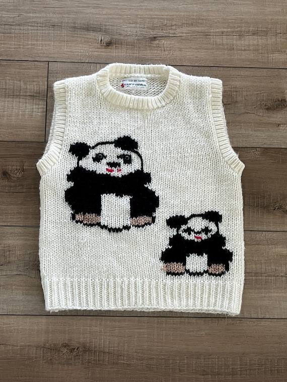 80s Currants by Jeri-Jo panda bear vest, panda bear sweater vest, acrylic sweater vest, novelty vest, vintage sweater vest, cream vest, XS/S