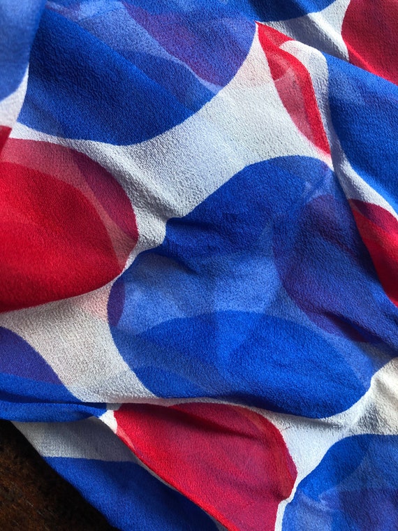 60s 70s Vera red white & blue silk infinity scarf… - image 5