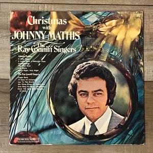 Christmas with Johnny Mathis The Ray Conniff Singers album, 1972 holiday album, Christmas album, vintage holiday vinyl, Christmas vinyl